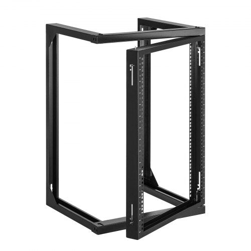 15U väggmonterat serverrack, 68,04 kg maxlastkapacitet, nätverksrack med öppen ram och 180 graders svängdörr, kolstål, perfekt för IT-nätverksutrustning och AV-enheter, datorserver, svart