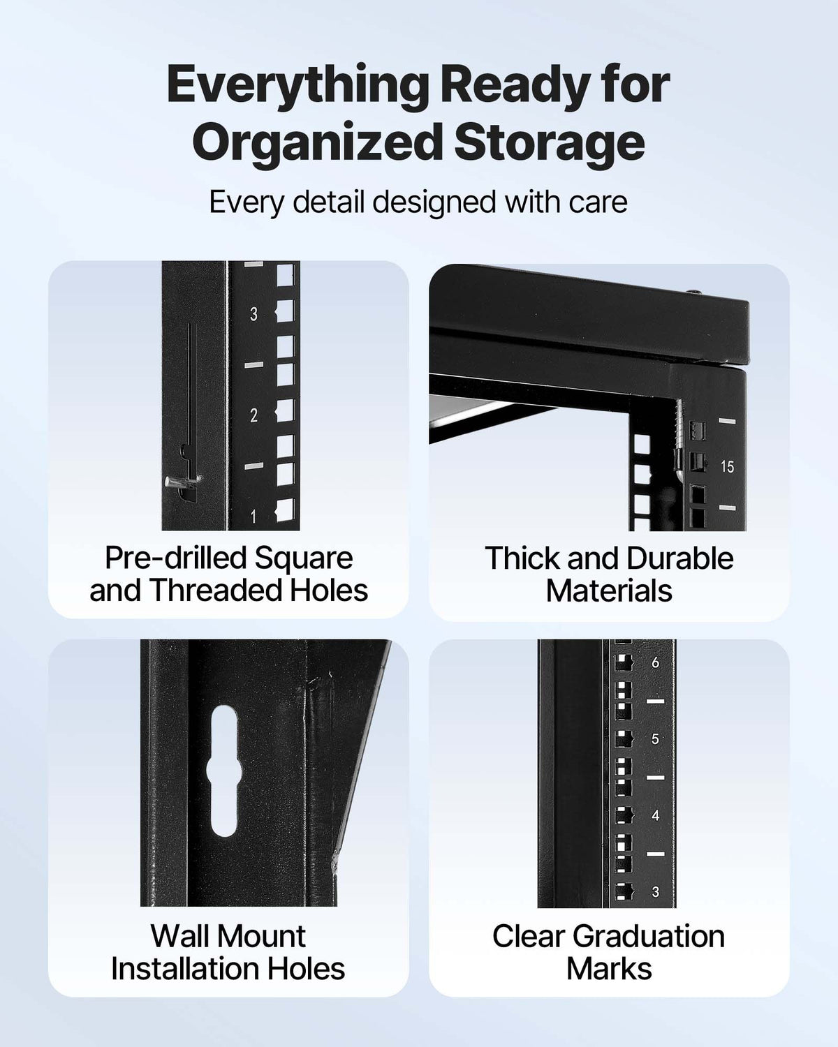 15U Wall Mount Server Rack, 68.04 kg Max Load Capacity, Open Frame Network Rack with 180 Degrees Gate Swing Door, Carbon Steel, Ideal for IT Network Equipment & AV Devices Computer Server, Black
