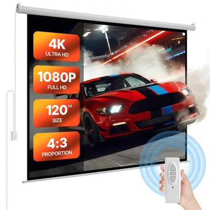Motoriserad projektorduk, 3048 mm 4:3 1080 HD elektrisk projektorduk, väggmonterad projektorduk med fjärrkontroll, automatisk filmduk för hemmabio på familjekontor