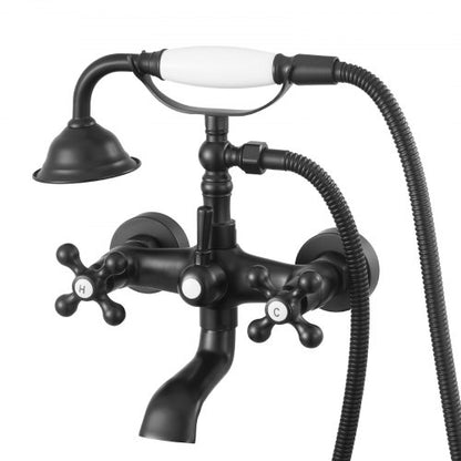 Badkarsblandare med klor, väggmonterade badkarsblandare med handhållen dusch, vintage mattsvart badkarsblandare med klor, duschkit med justerbara svängarmar och 360° roterande pip för badkar