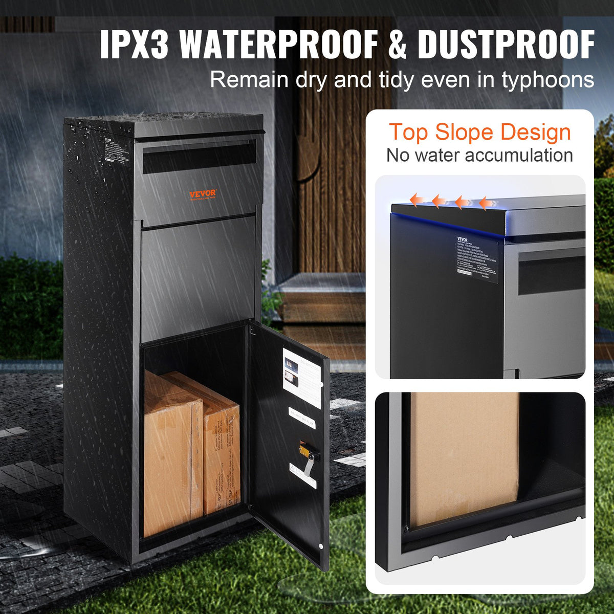 Package Delivery Boxes for Outside 35.3 x29.5x106.7 cm, Galvanized Steel Delivery Box for Packages With Coded Lock, Anti-theft Baffle, IPX3 Waterproof Package Drop Box for Outside, Porch, Curbside