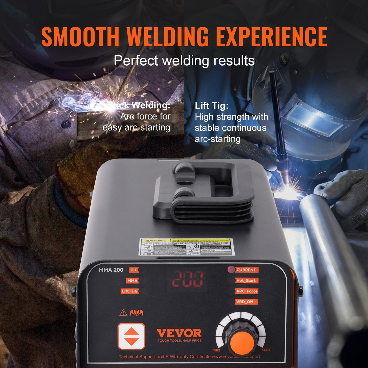 220V elektrodsvets, 200A BÅGSVETS/Lift TIG-SVETS med stor LED-display, 2-i-1 bärbar elektrodsvets med varmstart, bågkraft, anti-vidhäftning, MMA-elektrodsvets