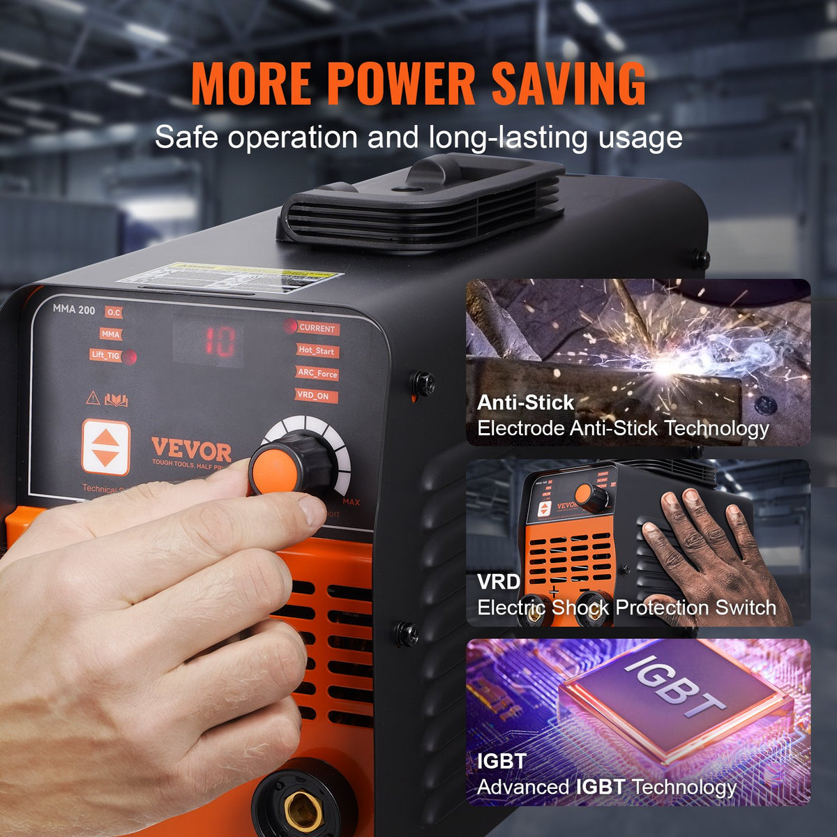 220V elektrodsvets, 200A BÅGSVETS/Lift TIG-SVETS med stor LED-display, 2-i-1 bärbar elektrodsvets med varmstart, bågkraft, anti-vidhäftning, MMA-elektrodsvets