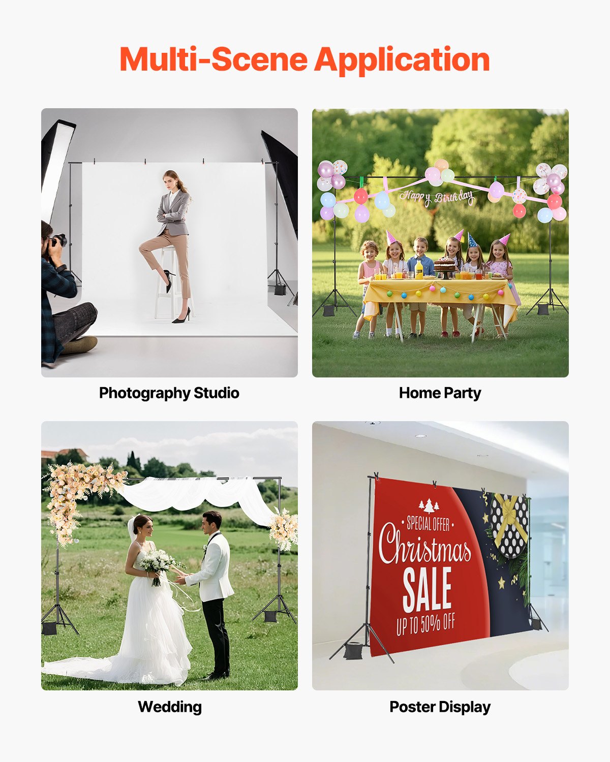 Bakgrundsstativ, 6,5 x 10 fot justerbart fotobakgrundsstativ, bärbart bakgrundsstativ med 5 tvärstänger, kraftigt projektordukstativ, för bröllop, fotovideostudio och fest