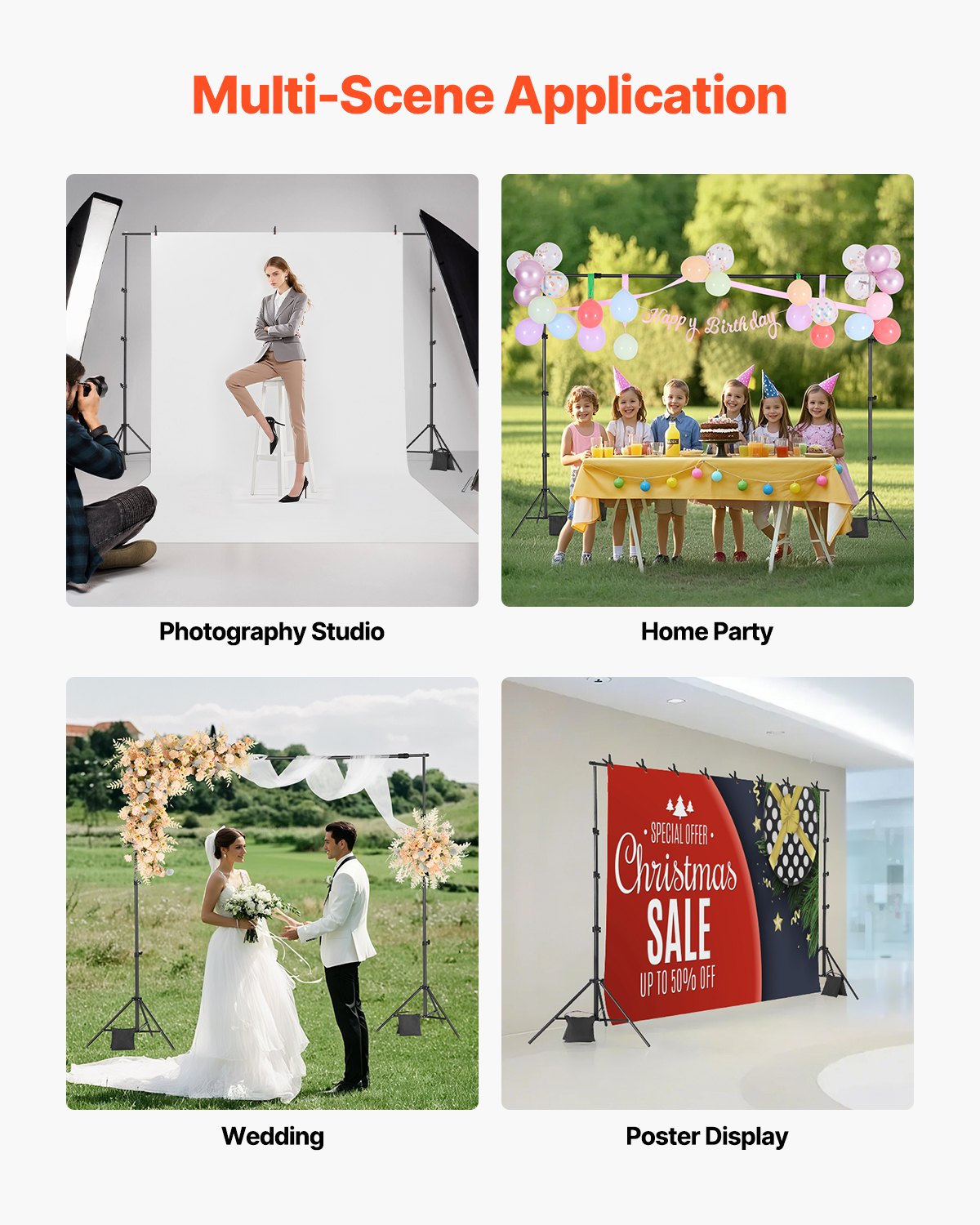 Bakgrundsstativ, 7 x 10 fot justerbart fotobakgrundsstativ, bärbart bakgrundsstativ med 3 tvärstänger, kraftigt projektordukstativ, för bröllop, fotovideostudio och fest
