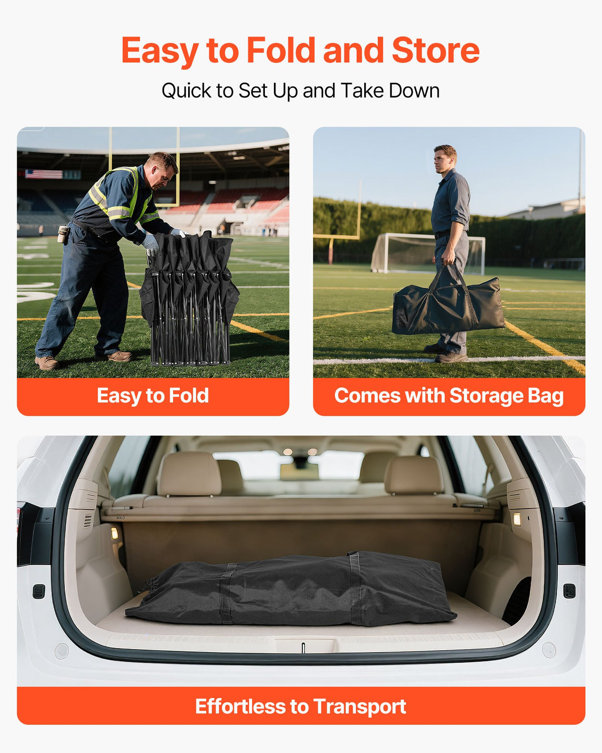 Portable Folding Bench, 6 Seat Soccer Bench with Multiple Storage Pockets & Carrying Bag, Lightweight Sideline Seating with Back Rest for Football, Baseball, Camping, Outdoor Events, Black