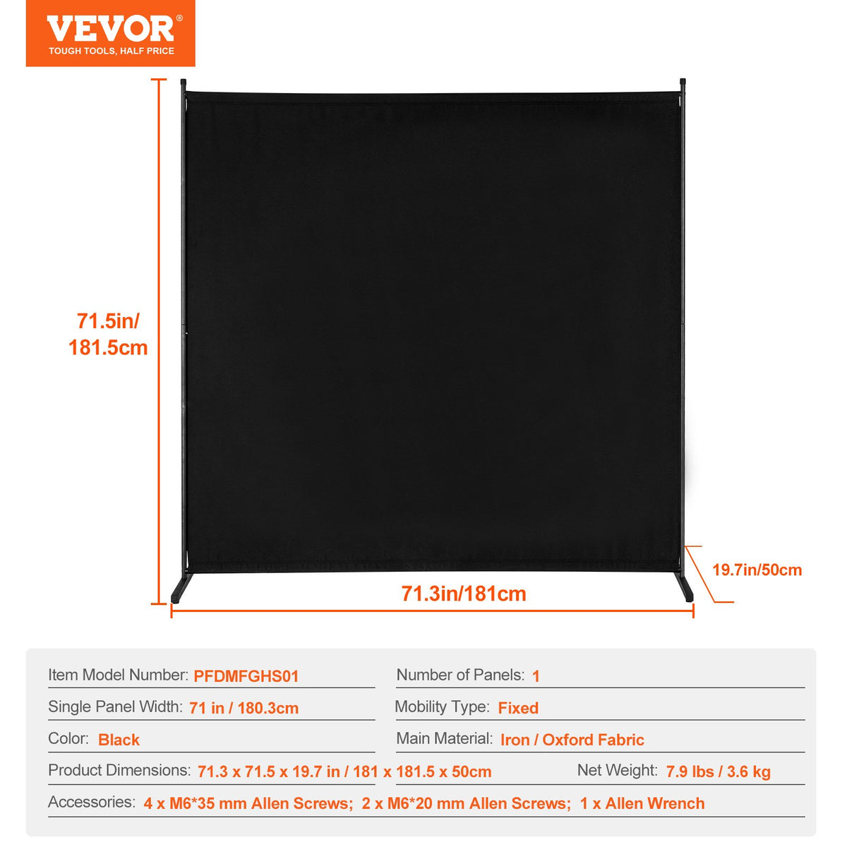 Room Divider, Single Panel Room Divider, 6FT Privacy Screen Indoor, Partition Divider for Room Separation, Freestanding Room Divider Panel for Office, Bedroom, Black