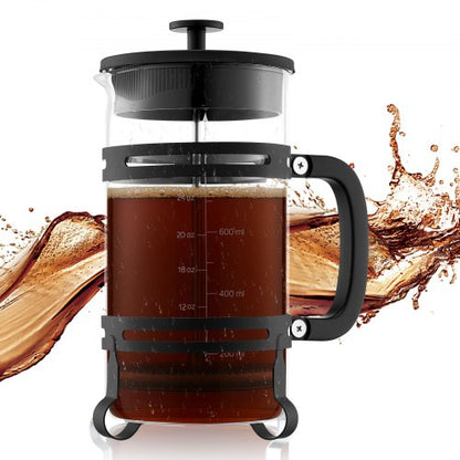 French Press kaffebryggare, 1 liter borosilikatglas kaffepress tebryggare med rostfritt stålfilter, stor glasfransk press kallbryggning för camping, resor, hemkök, silver