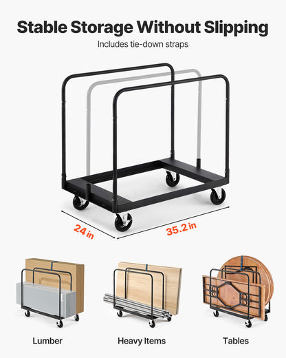 Gipsvagn, 816 kg lastkapacitet, stålplåtsvagn med 12,5 mm svänghjul, timmergipsvagn med surrband och 3 sidoräcken för fabrik, lager, garage, svart