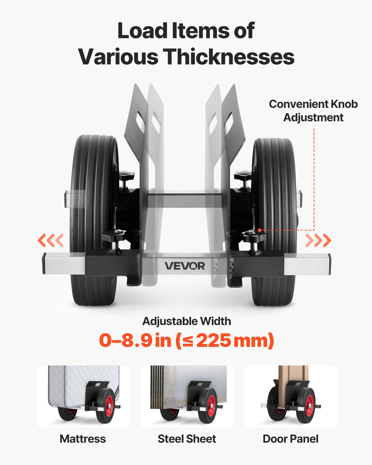 Panelvagn, 453,6 kg lastkapacitet, gipsvagn med 25 cm gummihjul passar olika terränger, justerbar klämpanelvagn för stålpaneler, madrasser, dörrar och gipsskivor, svart