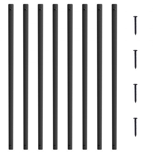 Metallbaluster för trappuppgång, 89,5 x 2,5 x 1,5 cm platta dekorativa ledstänger i aluminiumlegering, 51-pack däckbaluster med skruvar, klassiskt ihåligt däckräcke, satinsvart pulverlackerat för veranda
