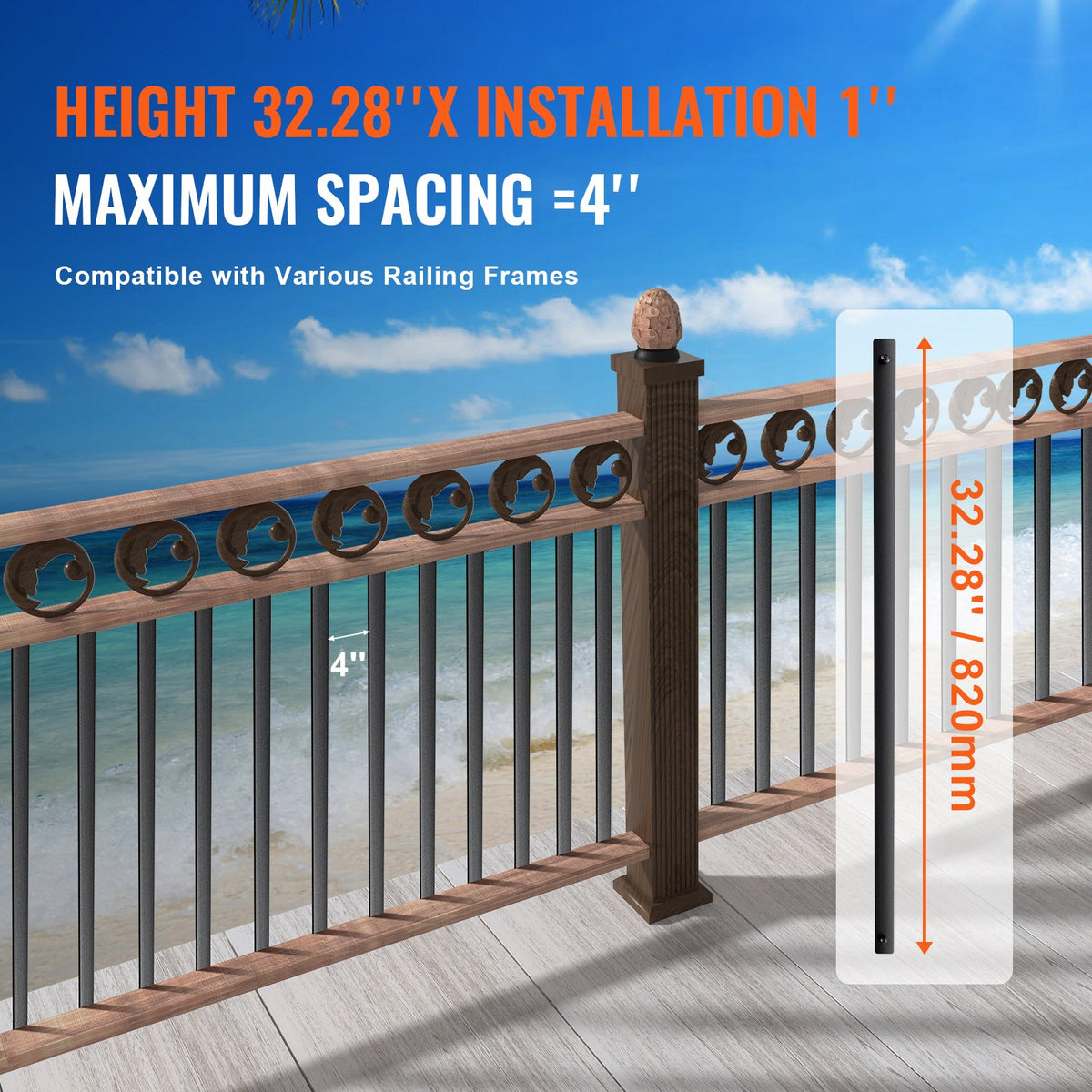 Metallbaluster för trappuppgång, 89,5 x 2,5 x 1,5 cm platta dekorativa ledstänger i aluminiumlegering, 51-pack däckbaluster med skruvar, klassiskt ihåligt däckräcke, satinsvart pulverlackerat för veranda