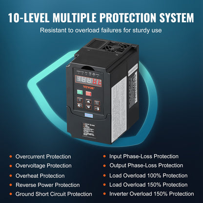 VFD 2HP, 1,5 kW, 7,5 A, 1- eller 3-fas 220 V ingång till 3-fas 220 V utgång, variabel frekvensomriktare, 40–60 Hz ingång, 0–400 Hz utgång VFD för spindelmotor CNC-hastighetsreglering