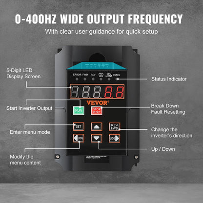 VFD 10 hk, 7,5 kW, 35 A, 1- eller 3-fas 220 V ingång till 3-fas 220 V utgång, variabel frekvensomriktare, 40–60 Hz ingång, 0–400 Hz utgång VFD för spindelmotor CNC-hastighetsreglering