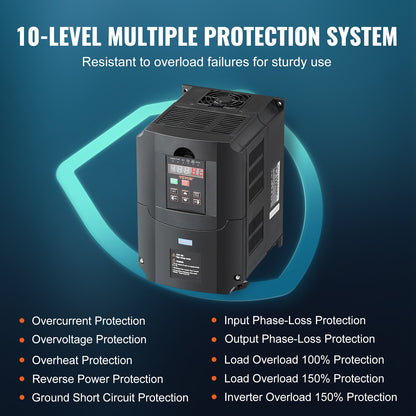 VFD 10 hk, 7,5 kW, 35 A, 1- eller 3-fas 220 V ingång till 3-fas 220 V utgång, variabel frekvensomriktare, 40–60 Hz ingång, 0–400 Hz utgång VFD för spindelmotor CNC-hastighetsreglering