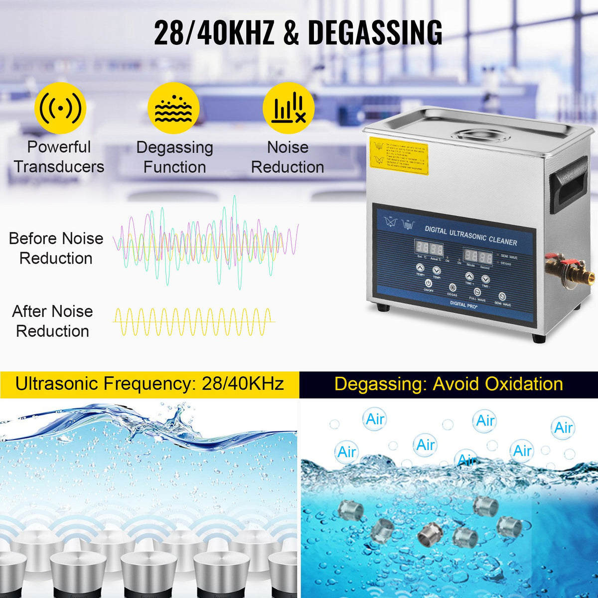 6L Ultraljudsrengörare Dubbelfrekvens Ultraljudsrengöringsmaskin med värmare Smyckesrengörare för Smyckesdelar Glasögonring Protesinspelning Kretskort 28/40KHz