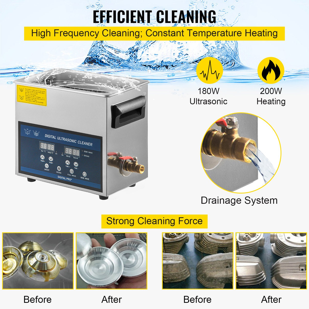 6L Ultraljudsrengörare Dubbelfrekvens Ultraljudsrengöringsmaskin med värmare Smyckesrengörare för Smyckesdelar Glasögonring Protesinspelning Kretskort 28/40KHz