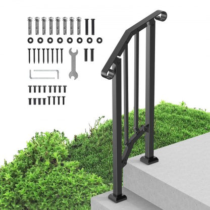 Ledstänger för utomhustrappor, Ledstänger för 1-2 steg, Övergångsräcken i kolstål med installationssats, Trappräcken för seniorer, Betongtrappor och veranda och altan, Svart retrobåge