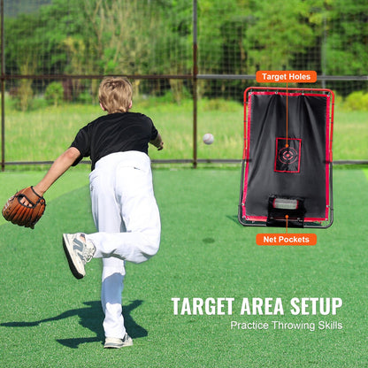 Baseboll- och softbollsreboundernät, 3,5 x 4,5 fot 2-i-1 Switch Hitter Pitch Trainer, PitchBack baseboll pitching return tränarnest, Bounce Back-nät för fält-/kastträning