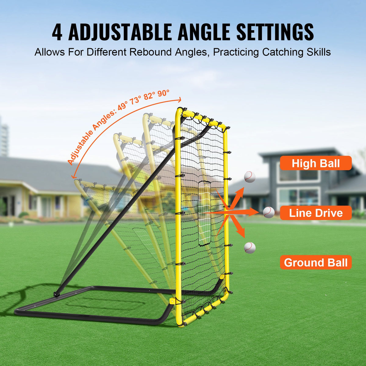 Baseboll- och softbollreboundernät, 4 x 4,5 fot PitchBack-basebollnät för pitching- och fältträning, Pitch Return Trainer-reboundnät med pitchingmål, 4 justerbara vinklar