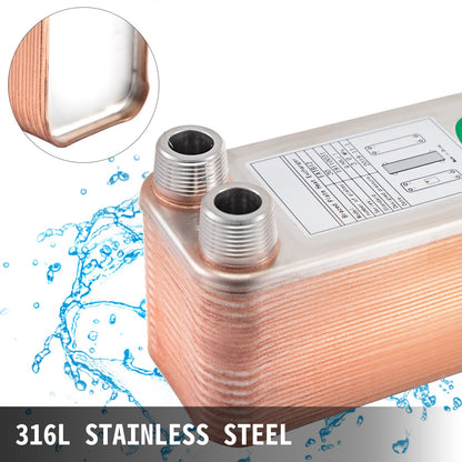 Heat Exchanger 3/4” MNPT Ports Brazed Plate Heat Exchanger 30 Plate heat exchanger plate exchanger Stainless Steel 316L Flat Plate Heat Exchanger Plate Chiller Wort for Hydronic Heating