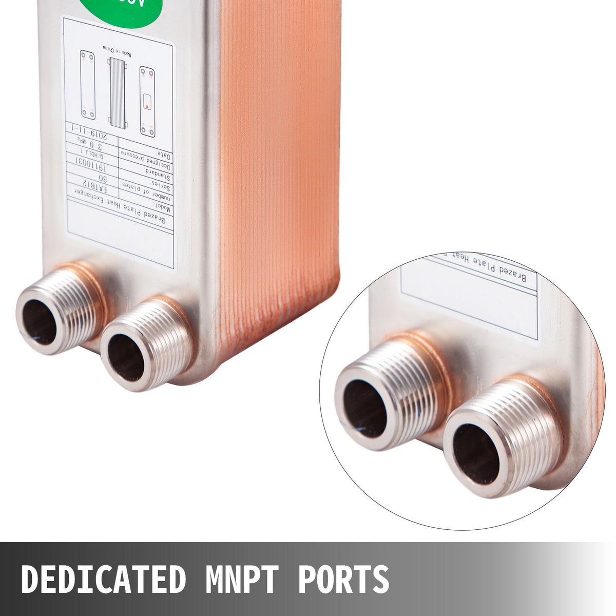 Heat Exchanger 3/4” MNPT Ports Brazed Plate Heat Exchanger 30 Plate heat exchanger plate exchanger Stainless Steel 316L Flat Plate Heat Exchanger Plate Chiller Wort for Hydronic Heating