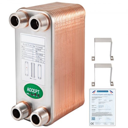 Heat Exchanger 3/4” MNPT Ports Brazed Plate Heat Exchanger 40 Plate heat exchanger plate exchanger Stainless Steel 316L Flat Plate Heat Exchanger Plate Chiller Wort for Hydronic Heating