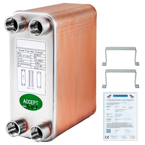 Heat Exchanger Brazed Plate Heat Exchanger 1/2” BSP FPT Ports 60 Plate heat exchanger 60 plate exchanger Stainless Steel 316L flat plate heat exchanger for Hydronic Heating