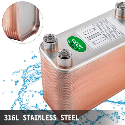 Heat Exchanger Brazed Plate Heat Exchanger 1/2” BSP FPT Ports 60 Plate heat exchanger 60 plate exchanger Stainless Steel 316L flat plate heat exchanger for Hydronic Heating
