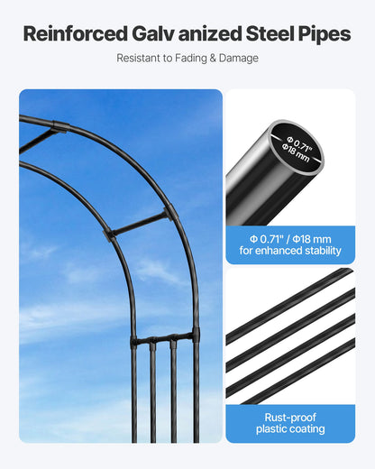 Trädgårdsberså, 2,4 (H) x 1,5 (B) x 0,4 (D) m metallbåge, robust utomhusspaljé med pålar, enkel att montera, pergolaberså för klätterväxter, trädgård, gräsmatta, bröllopsfest