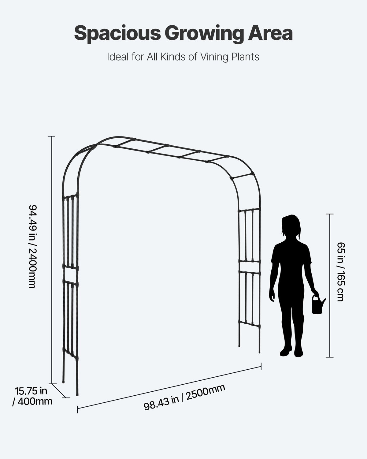Garden Arbor, 2.4 (H) x 2.5 (W) x 0.4 (D) m Metal Archway, Sturdy Outdoor Trellis Arch with Stakes, Easy to Assemble, Pergola Arbor for Plant Climbing Yard Lawn Wedding Party Decoration