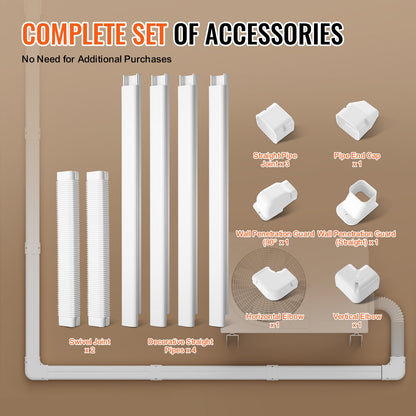 Mini Split Line Set Cover 76.2mm W 5350mm L, PVC Decorative Pipe Line Cover For Air Conditioner with 4 Straight Ducts & Full Components Easy to Install, Paintable for Heat Pumps, White