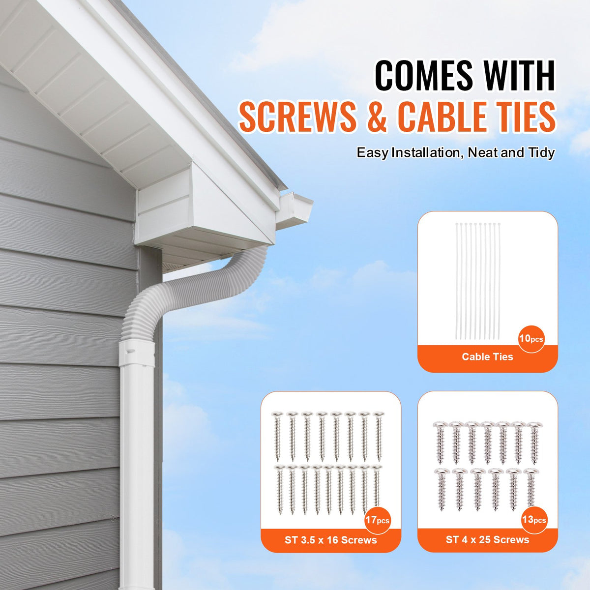Mini Split Line Set Cover 76.2mm W 5350mm L, PVC Decorative Pipe Line Cover For Air Conditioner with 4 Straight Ducts & Full Components Easy to Install, Paintable for Heat Pumps, White