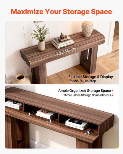 160 cm Console Table, Farmhouse Desk Behind the Couch, Wooden Rectangle Entrance Desk, Narrow Long Sofa Table Accent Stand for Hallway, Bedroom, Living Room, Foyer, Easy Assembly, Brown
