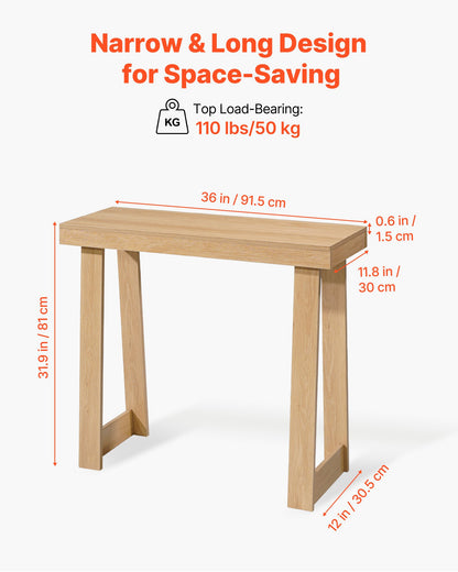 91.5 cm Console Table, Modern Desk Behind the Couch, Wooden Rectangle Entrance Desk, Narrow Long Sofa Table Accent Stand, Ideal for Hallway, Bedroom, Living Room, Foyer, Easy Assembly, Burlywood