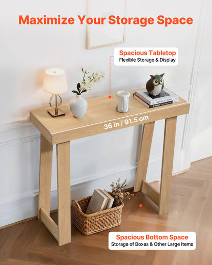 91.5 cm Console Table, Modern Desk Behind the Couch, Wooden Rectangle Entrance Desk, Narrow Long Sofa Table Accent Stand, Ideal for Hallway, Bedroom, Living Room, Foyer, Easy Assembly, Burlywood