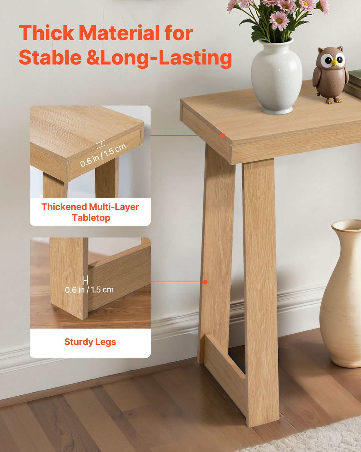 91.5 cm Console Table, Modern Desk Behind the Couch, Wooden Rectangle Entrance Desk, Narrow Long Sofa Table Accent Stand, Ideal for Hallway, Bedroom, Living Room, Foyer, Easy Assembly, Burlywood