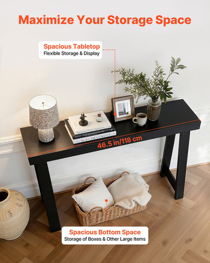 118 cm Console Table, Modern Desk Behind the Couch, Wooden Rectangle Entrance Desk, Narrow Long Sofa Table Accent Stand for Hallway, Bedroom, Living Room, Foyer, Easy Assembly, Black
