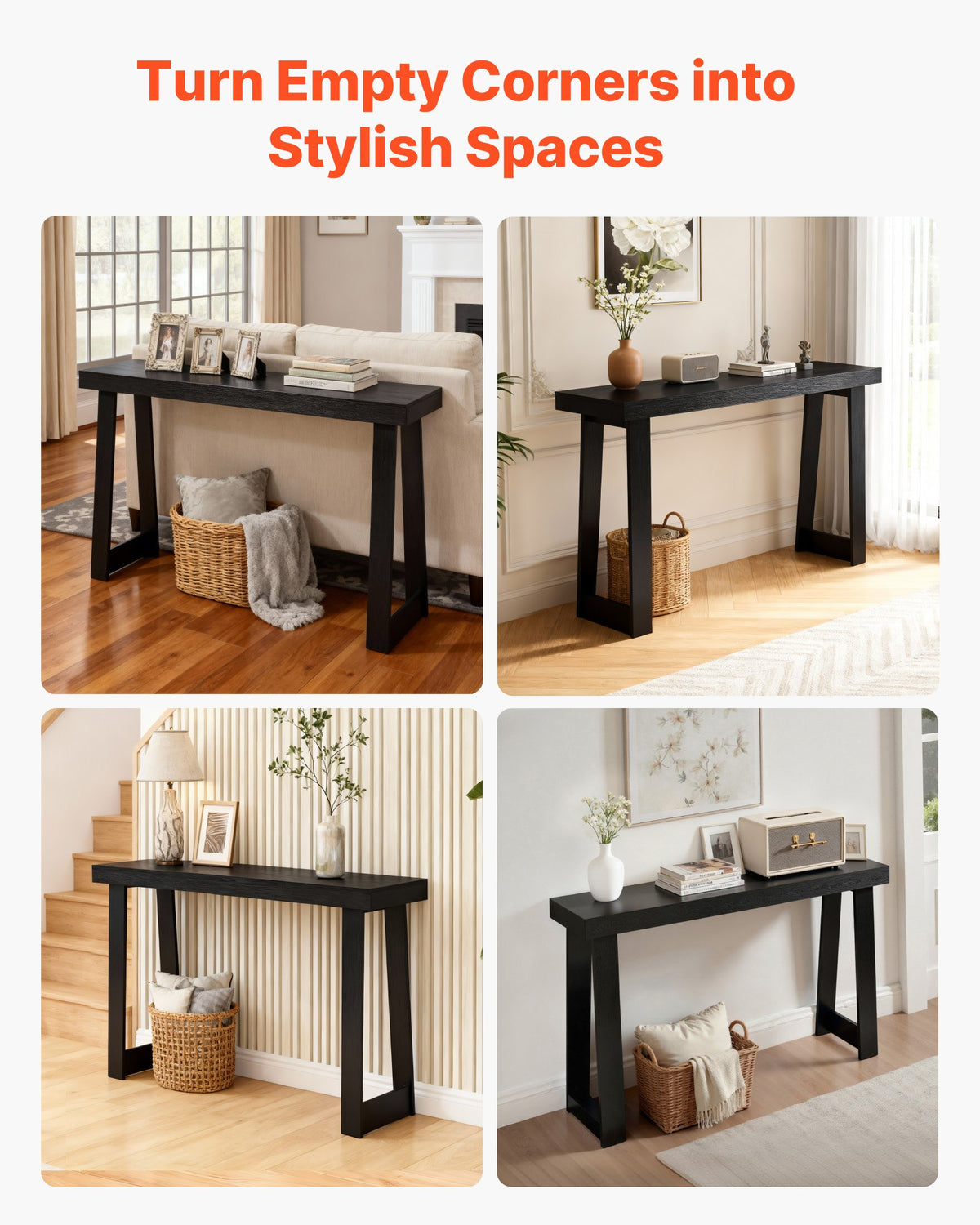 118 cm Console Table, Modern Desk Behind the Couch, Wooden Rectangle Entrance Desk, Narrow Long Sofa Table Accent Stand for Hallway, Bedroom, Living Room, Foyer, Easy Assembly, Black
