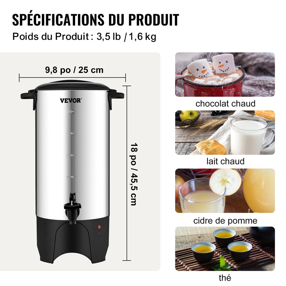 Kommersiell kaffeurna, 50 koppar rostfritt stål stor kaffedispenser, 1000W 220V elektrisk kaffebryggare för snabb bryggning, varmvattenurna med avtagbar nätsladd för enkel rengöring, silver