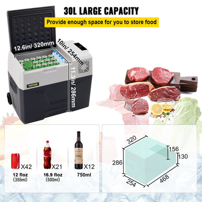 Car Refrigerator 30L Compressor Portable Small Refrigerator Car Refrigerator Freezer Vehicle Car Truck RV Boat Mini Electric Cooler for Driving Travel Fishing Outdoor and Home Use