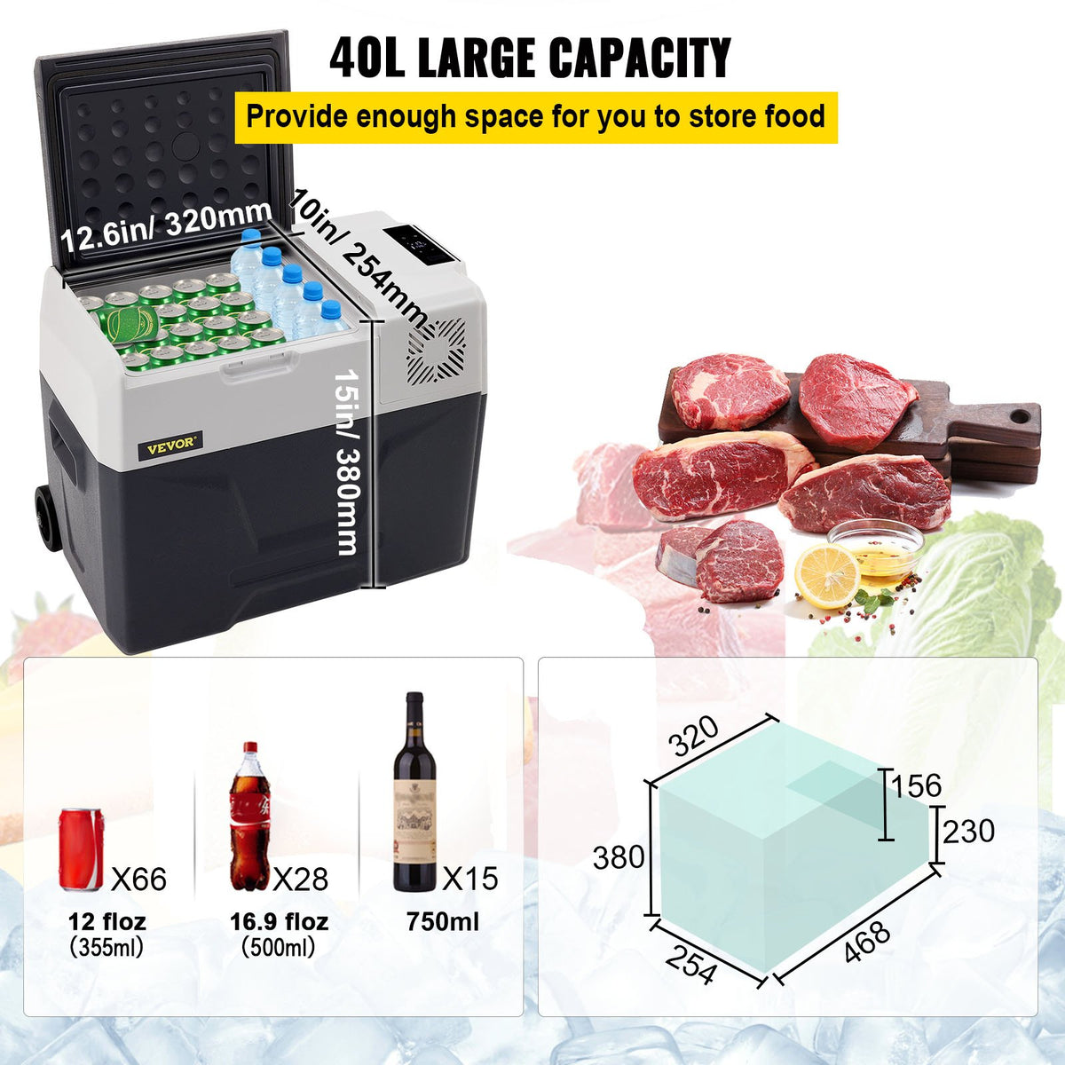 Car Refrigerator 40L Compressor Portable Small Refrigerator Car Refrigerator Freezer Vehicle Car Truck RV Boat Mini Electric Cooler for Driving Travel Fishing Outdoor and Home Use