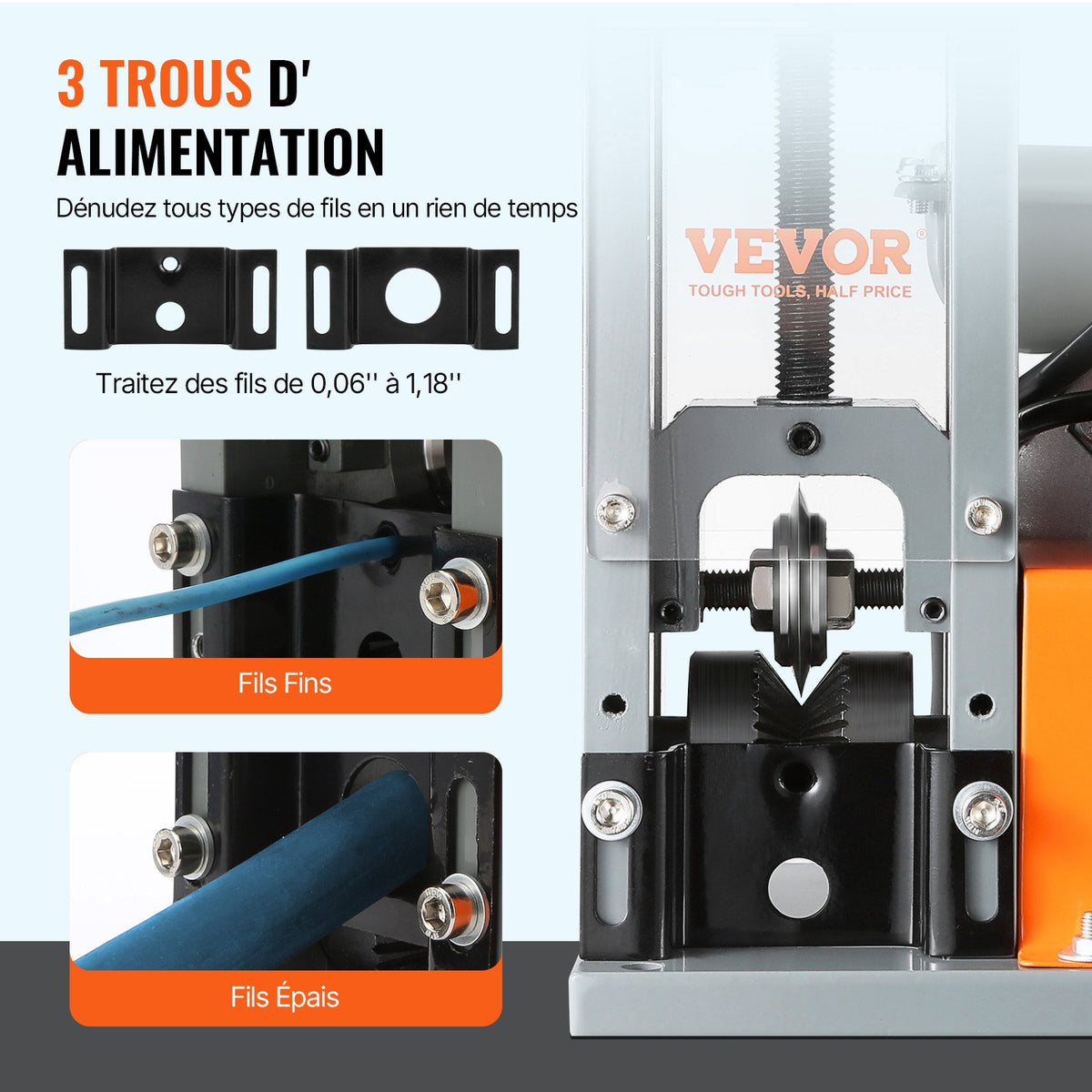 Automatic Wire Stripping Machine, 1.5mm-30mm Electric Motorized Cable Stripper, 180W, 18.3 m/min Wire Peeler with Visible Stripping Depth Reference, for Scrap Copper Recycling
