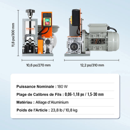 Automatic Wire Stripping Machine, 1.5mm-30mm Electric Motorized Cable Stripper, 180W, 18.3 m/min Wire Peeler with Visible Stripping Depth Reference, for Scrap Copper Recycling