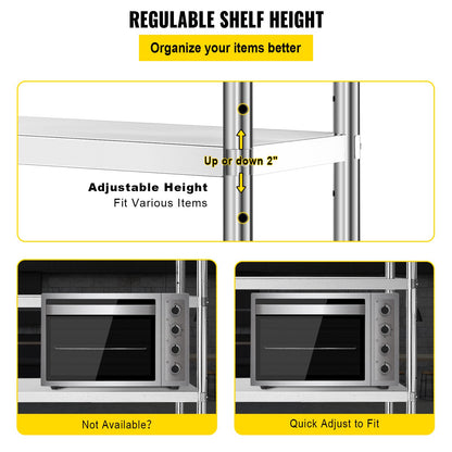 Stainless Steel Shelving, 118.9 x 47 cm 4 Tier Adjustable Shelf Storage Unit, Stainless Steel Heavy Duty Shelving for Kitchen Commercial Office Garage Storage 149.7 kg Per Shelf