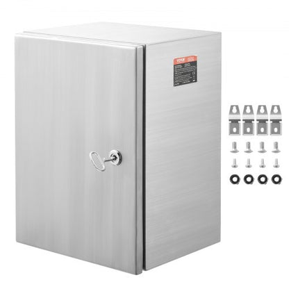 Ellåda i stål, 40,6 x 30,5 x 15,2 cm, ellåda i rostfritt stål 304, väggmonterad utomhuslåda för elektrisk och elektronisk utrustning med monteringsplatta, gångjärn och lås, IP66 vattentät