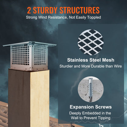 Chimney Cap, 431.8x431.8mm, 304 Stainless Steel Fireplace Chimney Cover, Not Easily Toppled & Practical Accessories & Easy Installation, Fits Mesh Flue Covers Outside Clay Flue Shingles, Silver