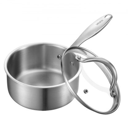 1,5 qt kastrull, rostfri kastrull med glaslock, multifunktionell nonstick-beläggningsbar liten såsgryta i rostfritt stål med ergonomiskt handtag, lämplig för ugn, diskmaskin, induktionshäll