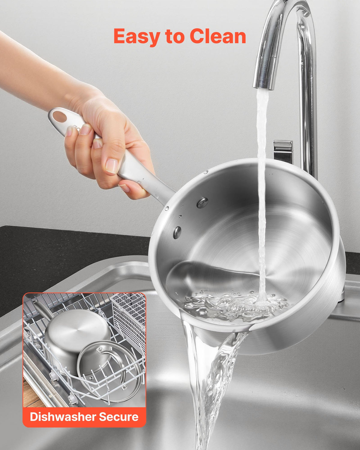 1,5 qt kastrull, rostfri kastrull med glaslock, multifunktionell nonstick-beläggningsbar liten såsgryta i rostfritt stål med ergonomiskt handtag, lämplig för ugn, diskmaskin, induktionshäll