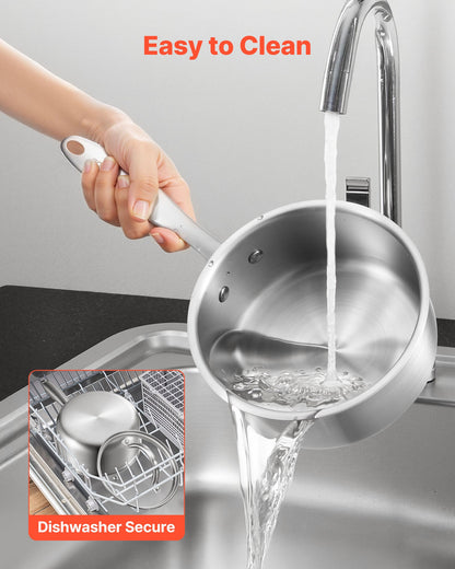 1,5 qt kastrull, rostfri kastrull med glaslock, multifunktionell nonstick-beläggningsbar liten såsgryta i rostfritt stål med ergonomiskt handtag, lämplig för ugn, diskmaskin, induktionshäll